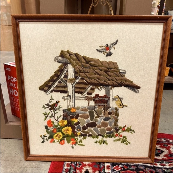 VINTAGE MID CENTURY CREWEL - Picture 1 of 2